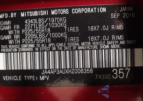 2017 Mitsubishi Outlander Sport 2.0 Es z USA, uszkodzony, nr VIN JA4AP3AUXHZ006358